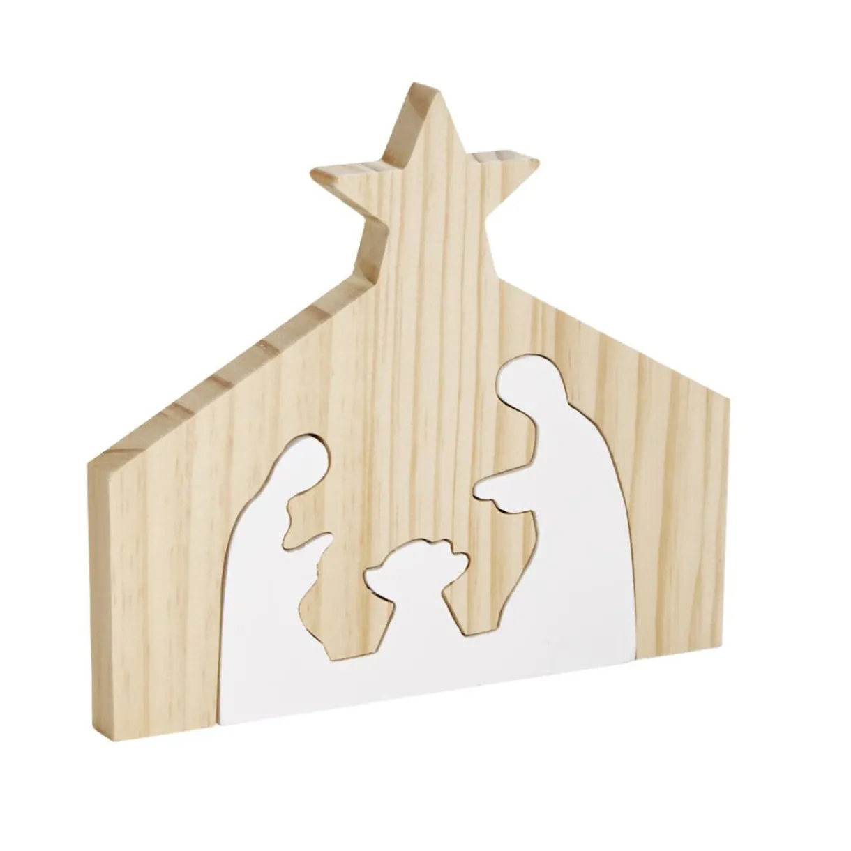 Outlet Gifi Décoration de Noël nativité en bois 2 parties H19,5cm