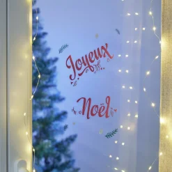 Gifi Décoration fenêtre électrostatique Joyeux Noël rouge et blanc L36xH11cm^ Décoration De Fenêtre
