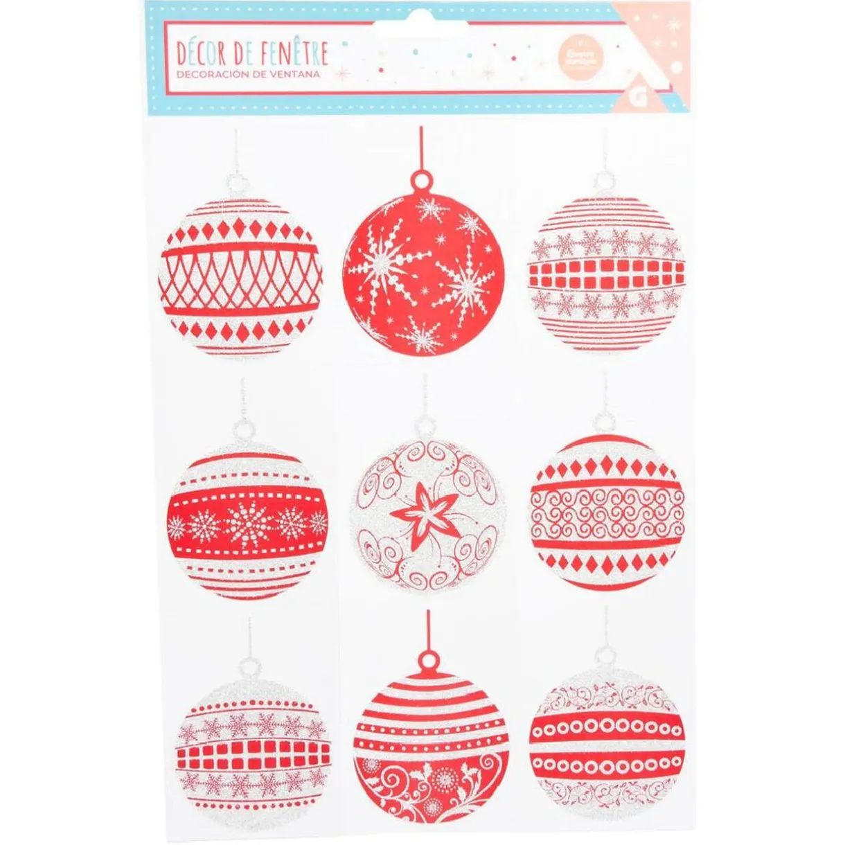 Gifi Décoration fenêtre électrostatique boule de Noël rouge et blanche^ Décoration De Fenêtre