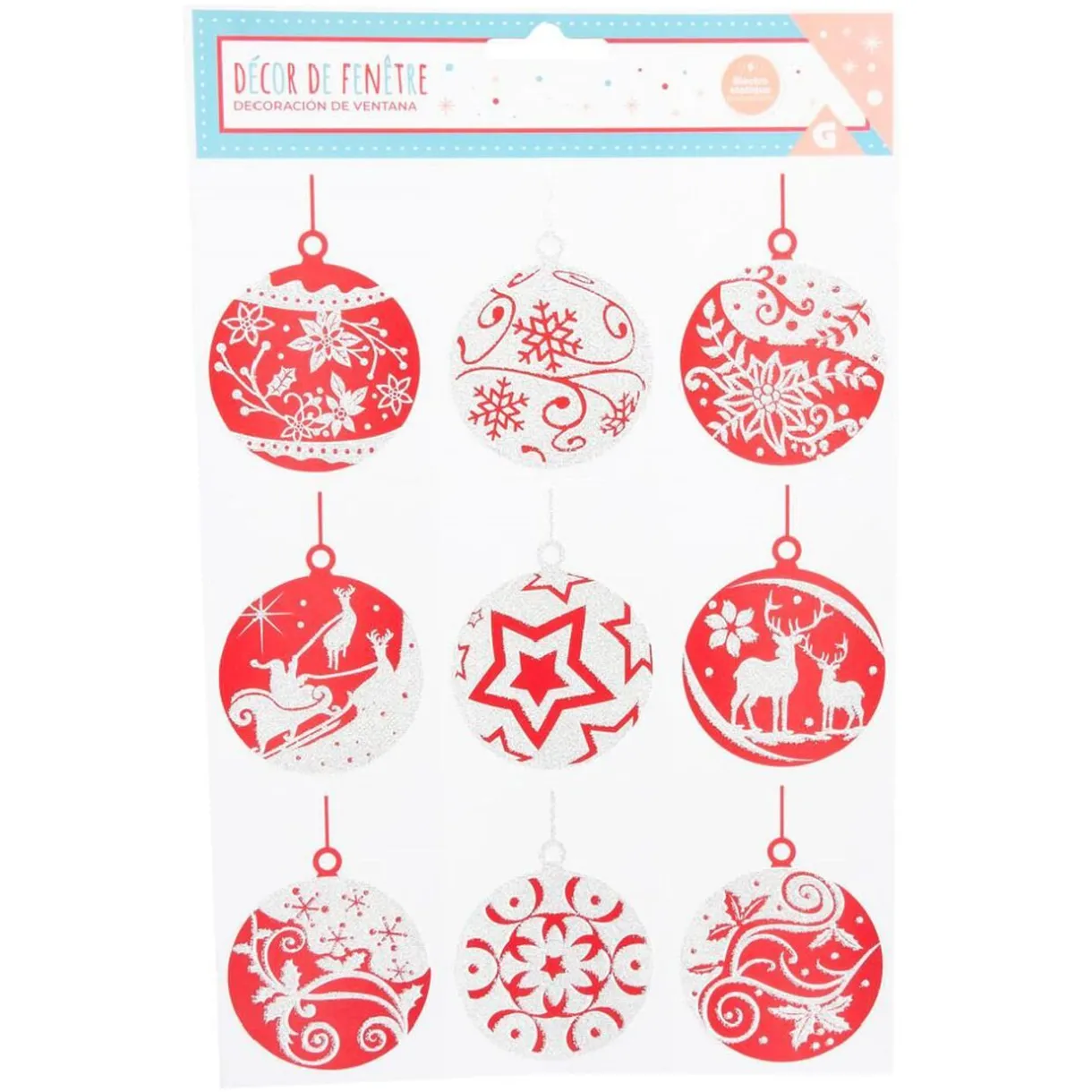 Gifi Décoration fenêtre électrostatique boule de Noël rouge et blanche^ Décoration De Fenêtre