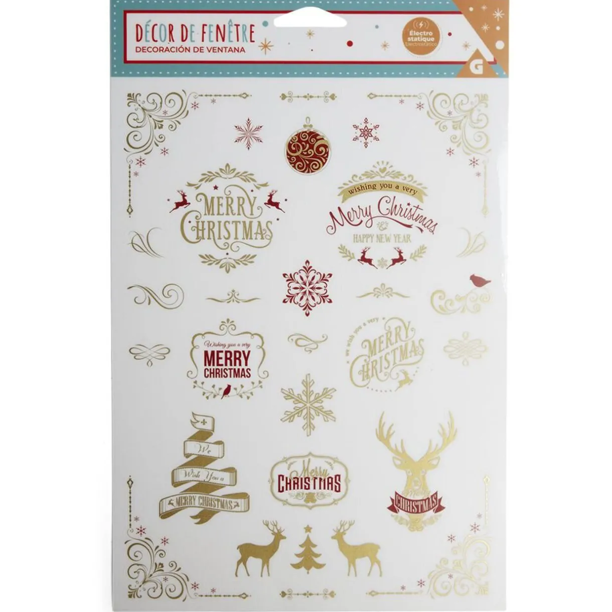 Gifi Décoration fenêtre Noël électrostatique rouge et doré - 2 modèles^ Décoration De Fenêtre