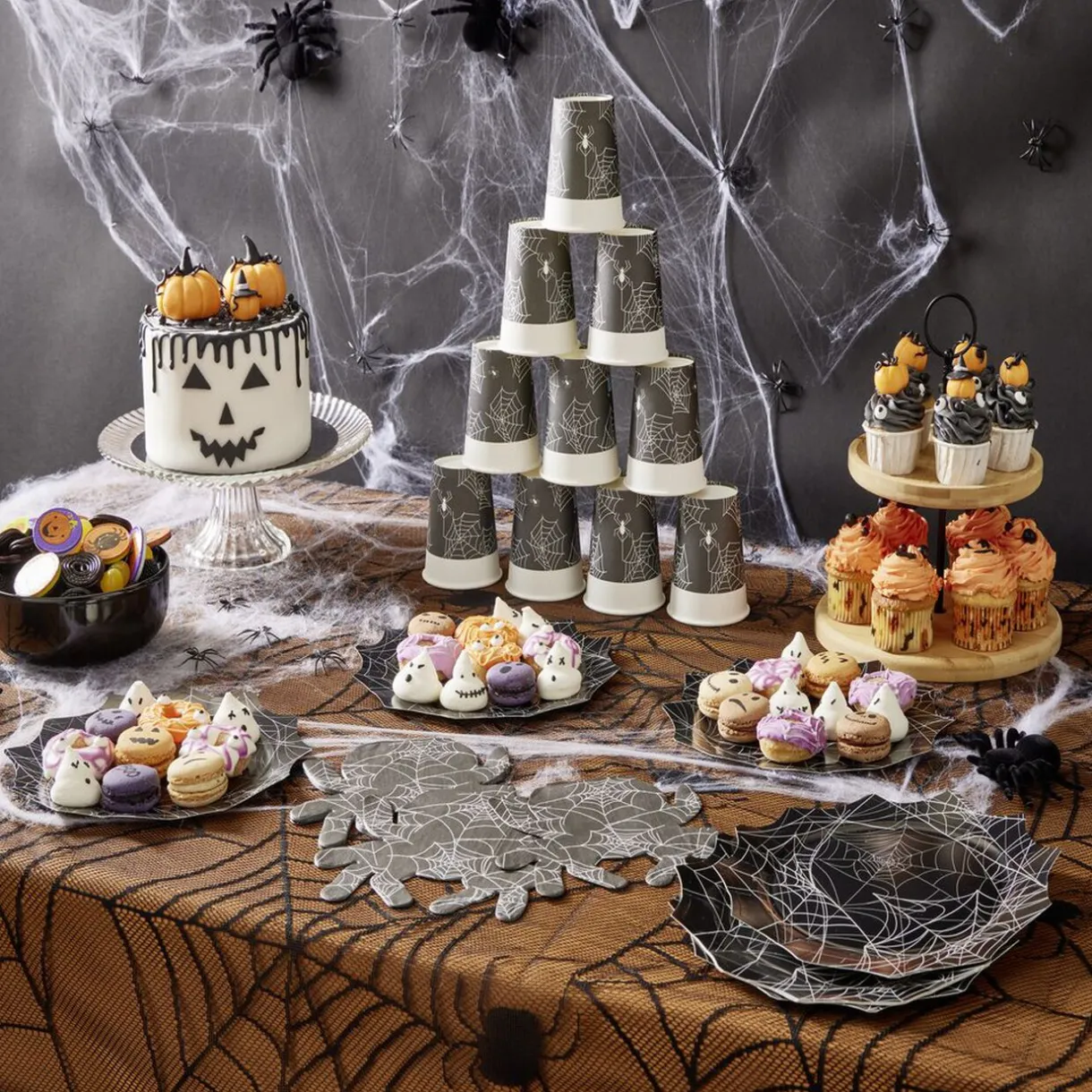 Clearance Gifi Décoration Halloween toile blanche avec 6 araignées