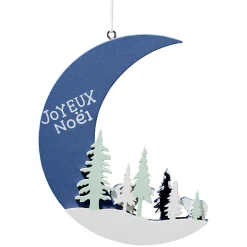 Gifi Décoration lune et paysage en bois bleu et blanc à suspendre H12 cm^ Décoration Sapin