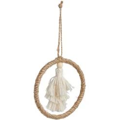 Gifi Décoration pompon dans cercle à suspendre beige Ø10cm^ Décoration Sapin