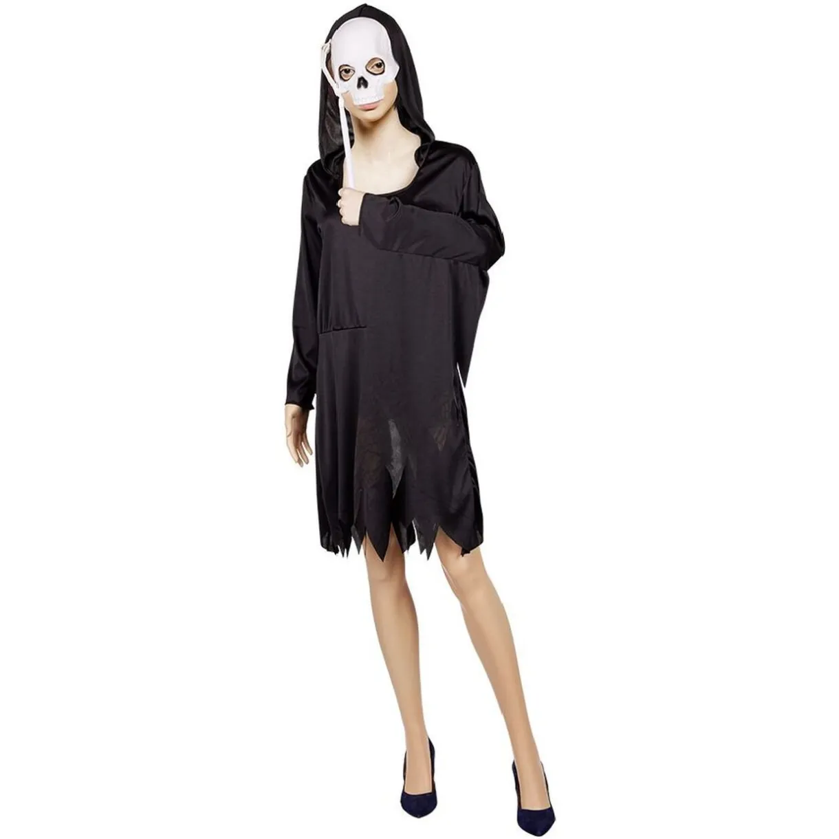 Best Gifi Déguisement adulte Halloween squelette robe et masque à tenir Taille L