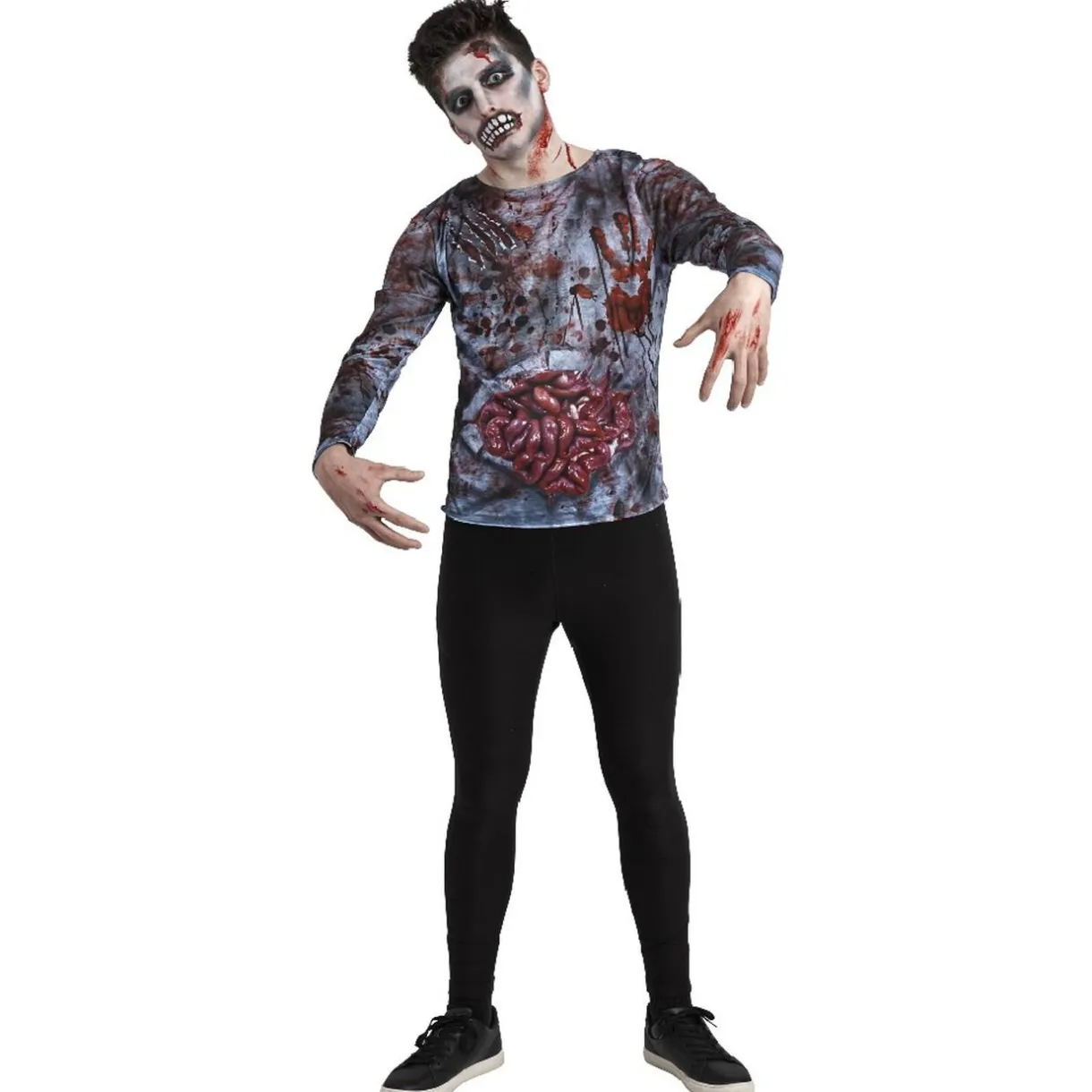 Clearance Gifi Déguisement adulte t-shirt imprimé ZombieHalloween