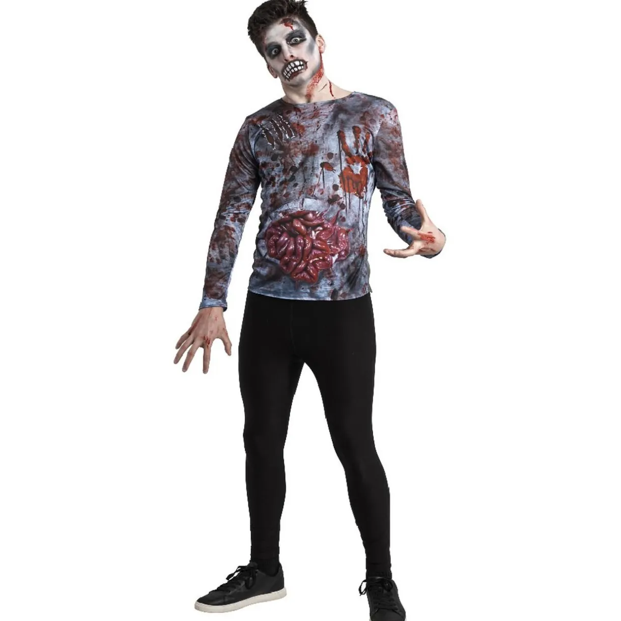Clearance Gifi Déguisement adulte t-shirt imprimé ZombieHalloween