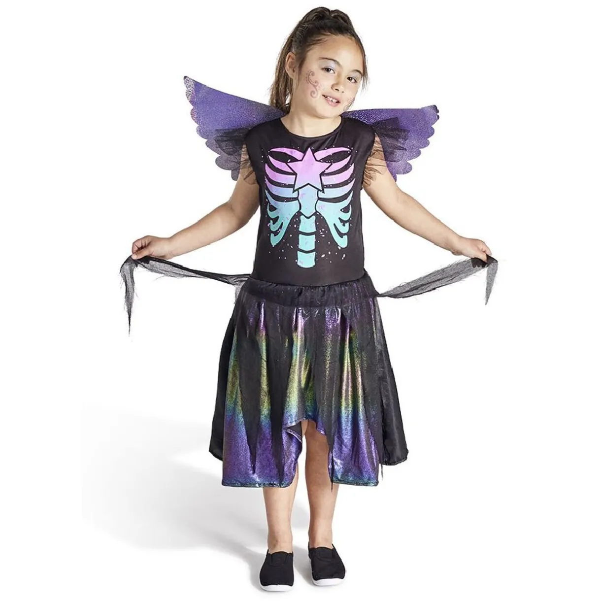 Best Gifi Déguisement enfant fée squelette robe et ailes multicolore 4/6ans