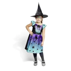 Outlet Gifi Déguisement enfant Halloween sorcière robe noir bleu violet 7/10 ans