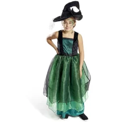 Sale Gifi Déguisement enfant Halloween sorcière robe chapeau noir vert 11/14ans