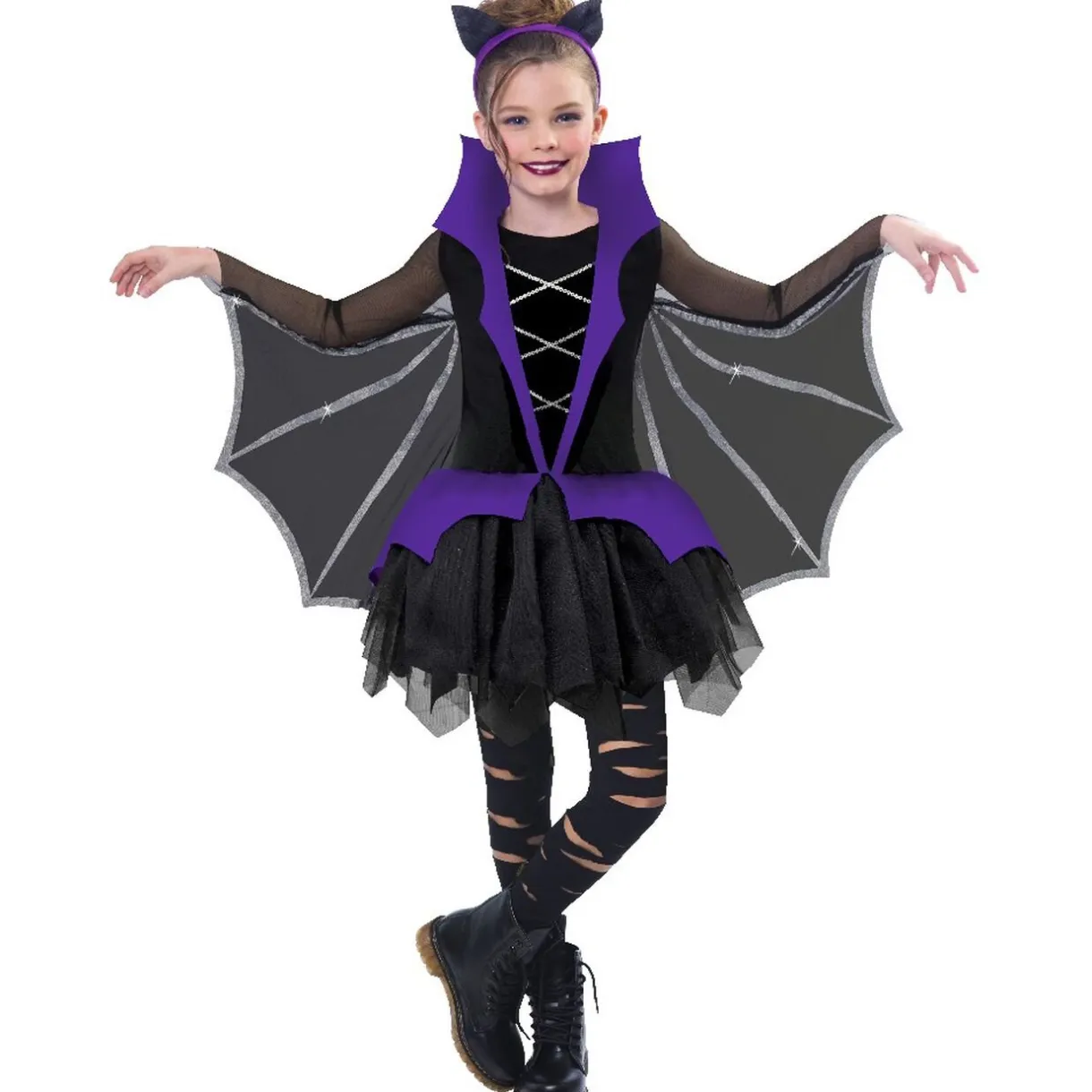 Outlet Gifi Déguisement enfant robe chauve-souris noir violet 7/10 ans