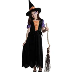 Sale Gifi Déguisement fille sorcière Halloween noir orange 7/10 ans