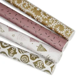 Gifi Ensemble papier cadeau Noël 2m x4 avec noeud x7 ruban x3 doré et blanc^ Loisirs Créatifs Et Emballage Cadeau