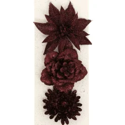 Gifi Fleur rouge à paillettes à suspendre Noël x3^ Décoration Sapin