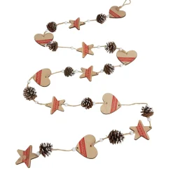 Gifi Guirlande coeurs pommes de pin beige rouge L. 1,9 m^ Décoration Sapin