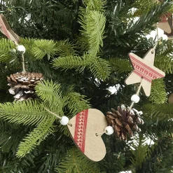 Gifi Guirlande coeurs pommes de pin beige rouge L. 1,9 m^ Décoration Sapin