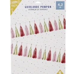 New Gifi Guirlande pompon en papier rose et jaune
