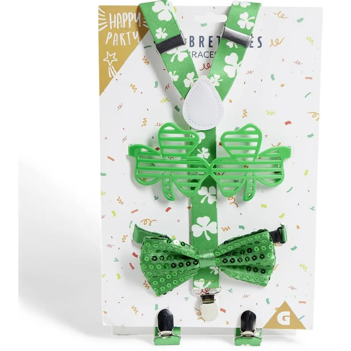 Clearance Gifi Kit bretelles, lunettes et noeud papillon Saint-Patrick vert