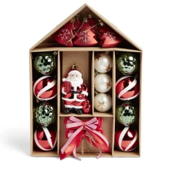 Outlet Gifi Kit décoration sapin de Noël traditionnel rouge et vert 20 pièces