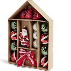 Outlet Gifi Kit décoration sapin de Noël traditionnel rouge et vert 20 pièces