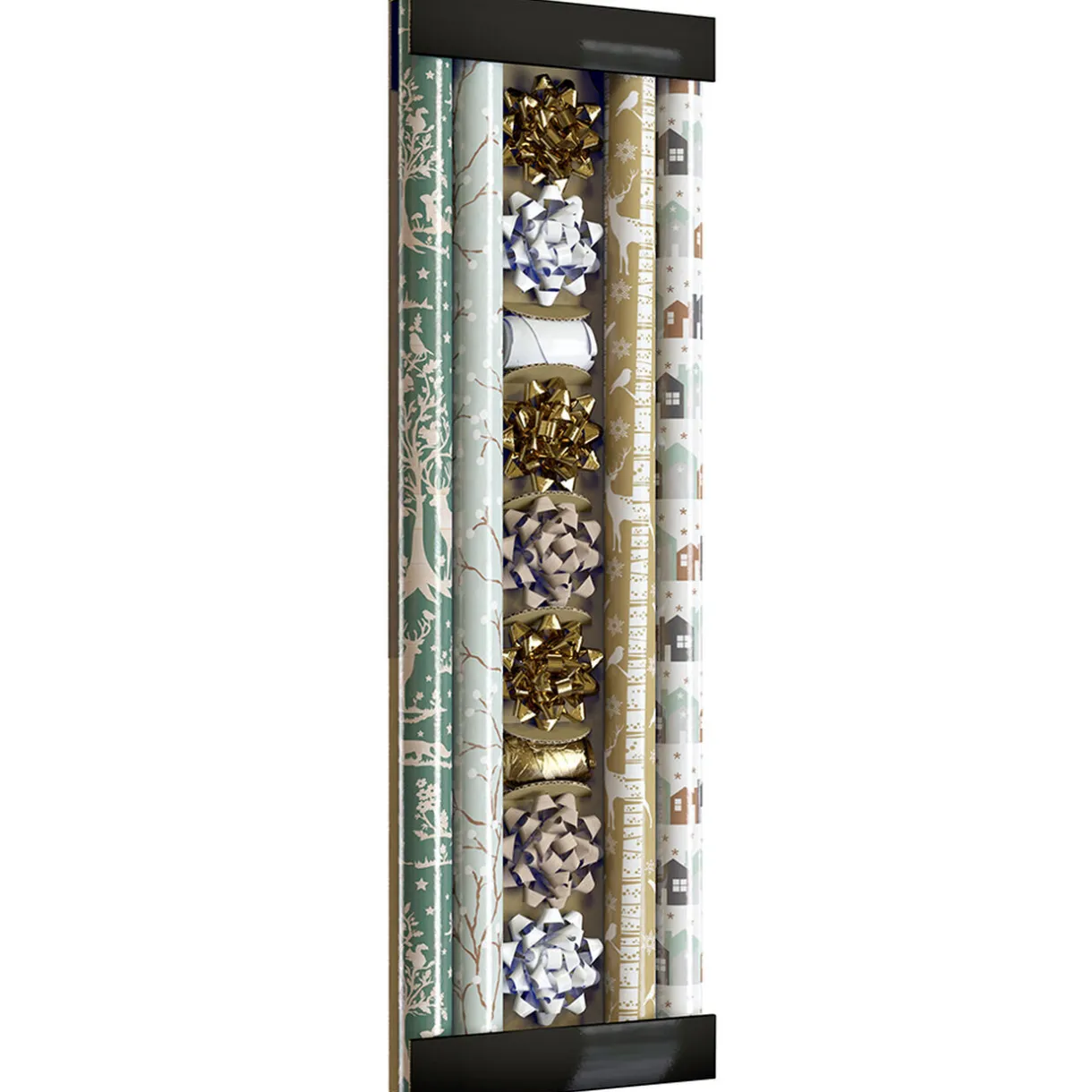 Gifi Kit papier cadeau x4 bolduc x2 noeud x7 motif nature blanc doré vert^ Loisirs Créatifs Et Emballage Cadeau