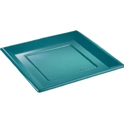 Sale Gifi Lot de 6 assiettes plates carrées en plastique réutilisable bleu canard