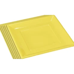 Best Gifi Lot de 6 assiettes plates carrées jaunes en plastique réutilisable