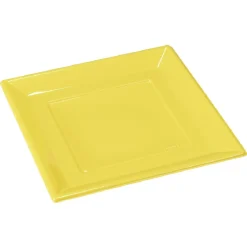Best Gifi Lot de 6 assiettes plates carrées jaunes en plastique réutilisable