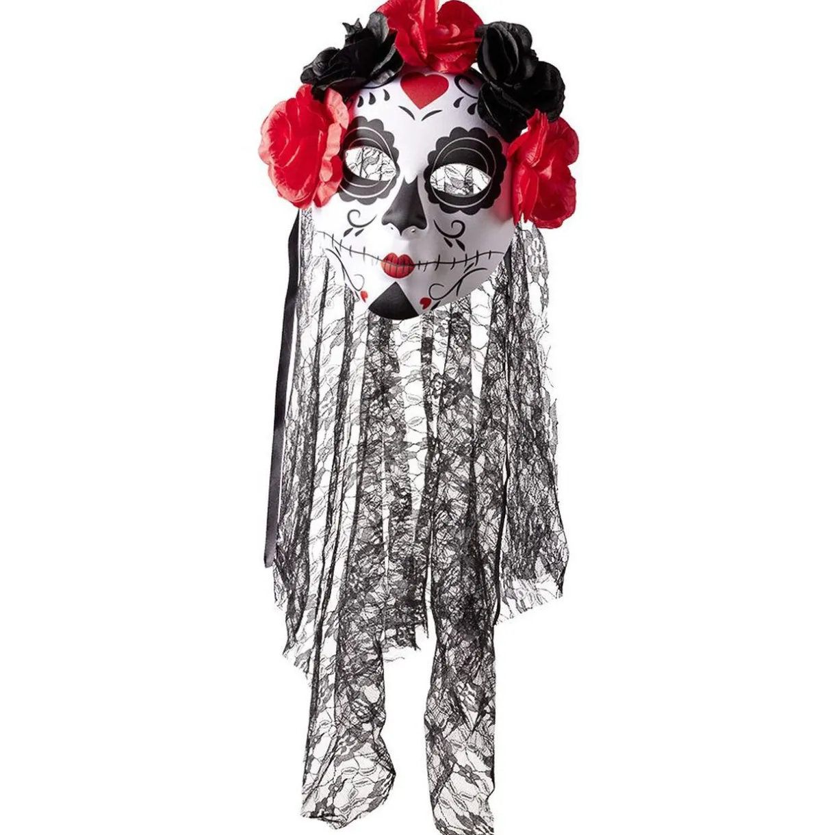 Sale Gifi Masque squelette adulte jour des morts calavera fleur rouge et noir