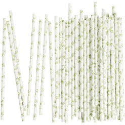 Sale Gifi Paille bambou blanche motif feuillage x50 - Ø0,6 x H19,7cm