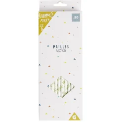 Sale Gifi Paille bambou blanche motif feuillage x50 - Ø0,6 x H19,7cm