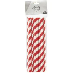 Sale Gifi Paille en papier motif chevron blanc et rouge x20