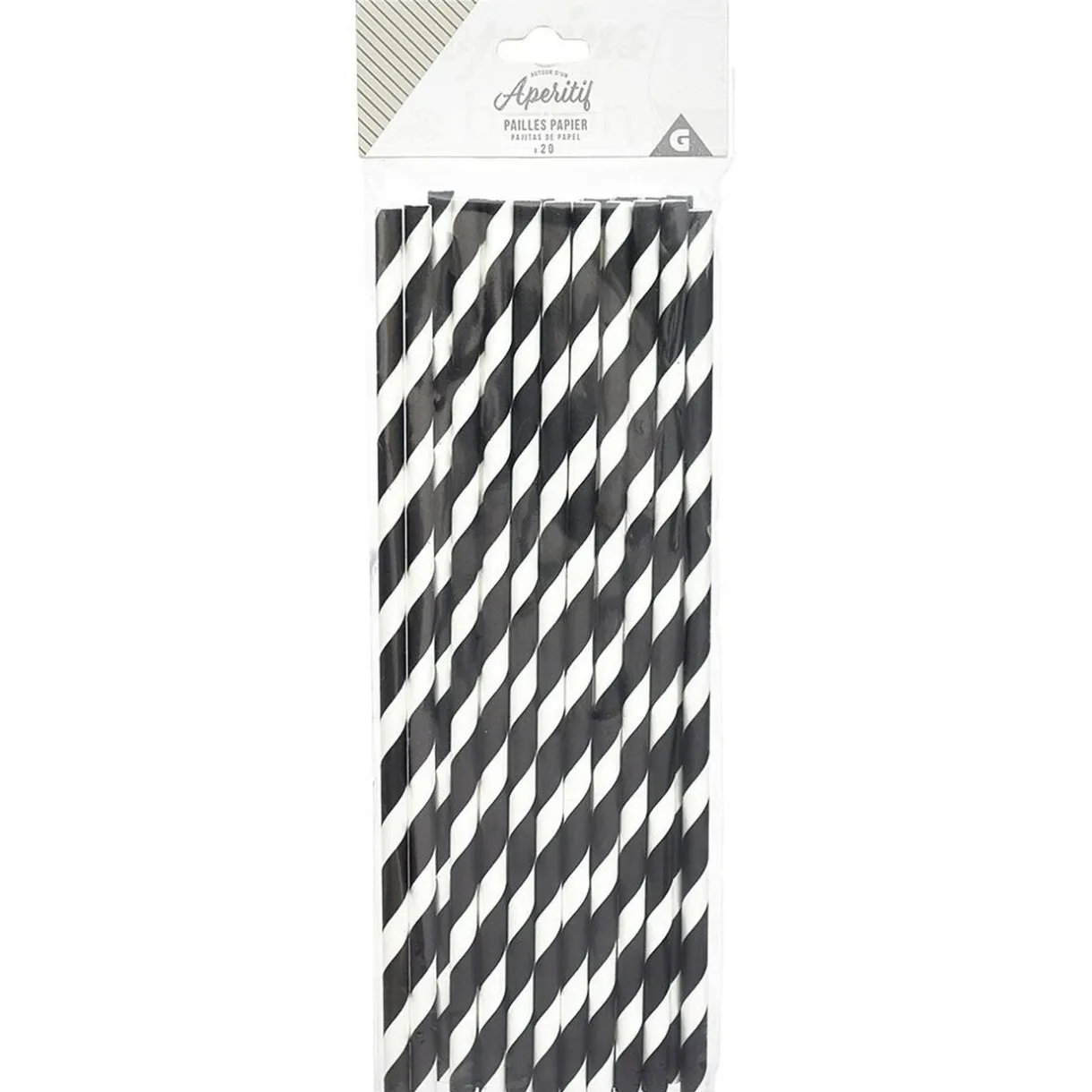 Sale Gifi Paille jetable en papier motif chevron blanc et noir x20
