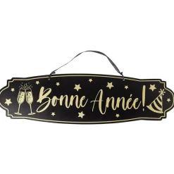 Outlet Gifi Pancarte Bonne année en bois noir et doré