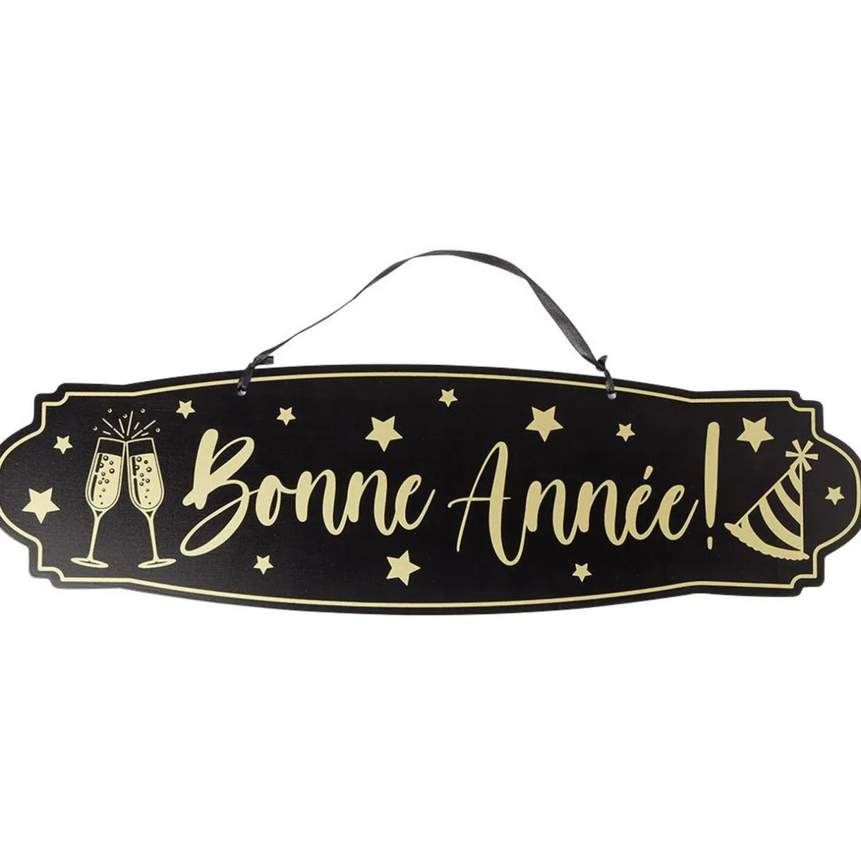 Outlet Gifi Pancarte Bonne année en bois noir et doré