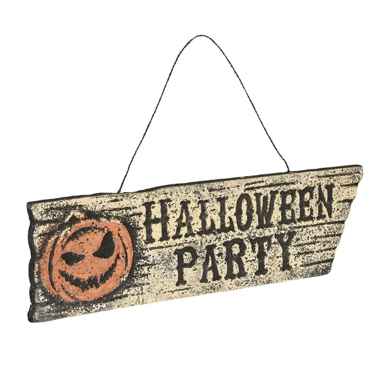 Outlet Gifi Pancarte inscription Halloween Party motif citrouille effet vieilli