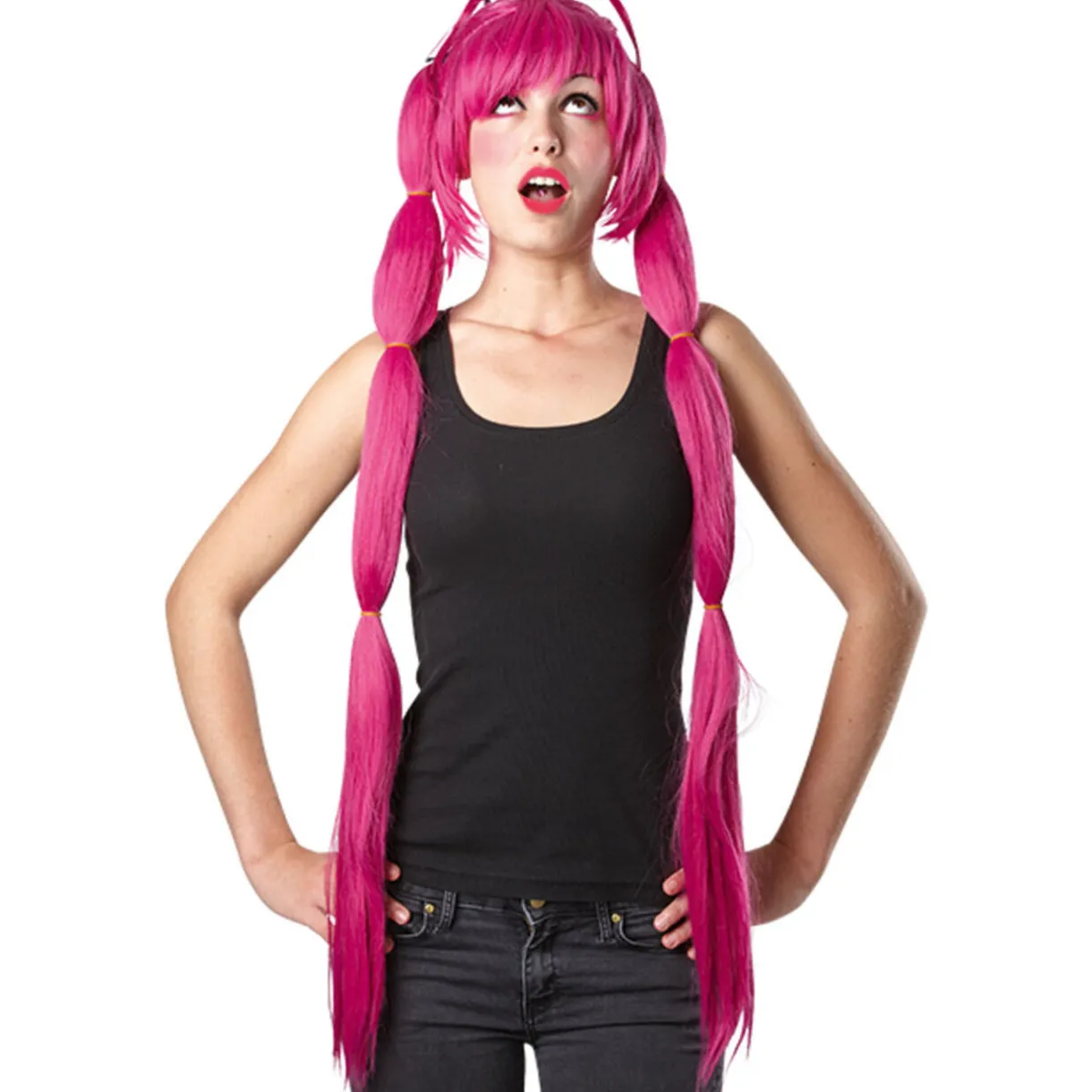 Best Gifi Perruque longue femme manga rose