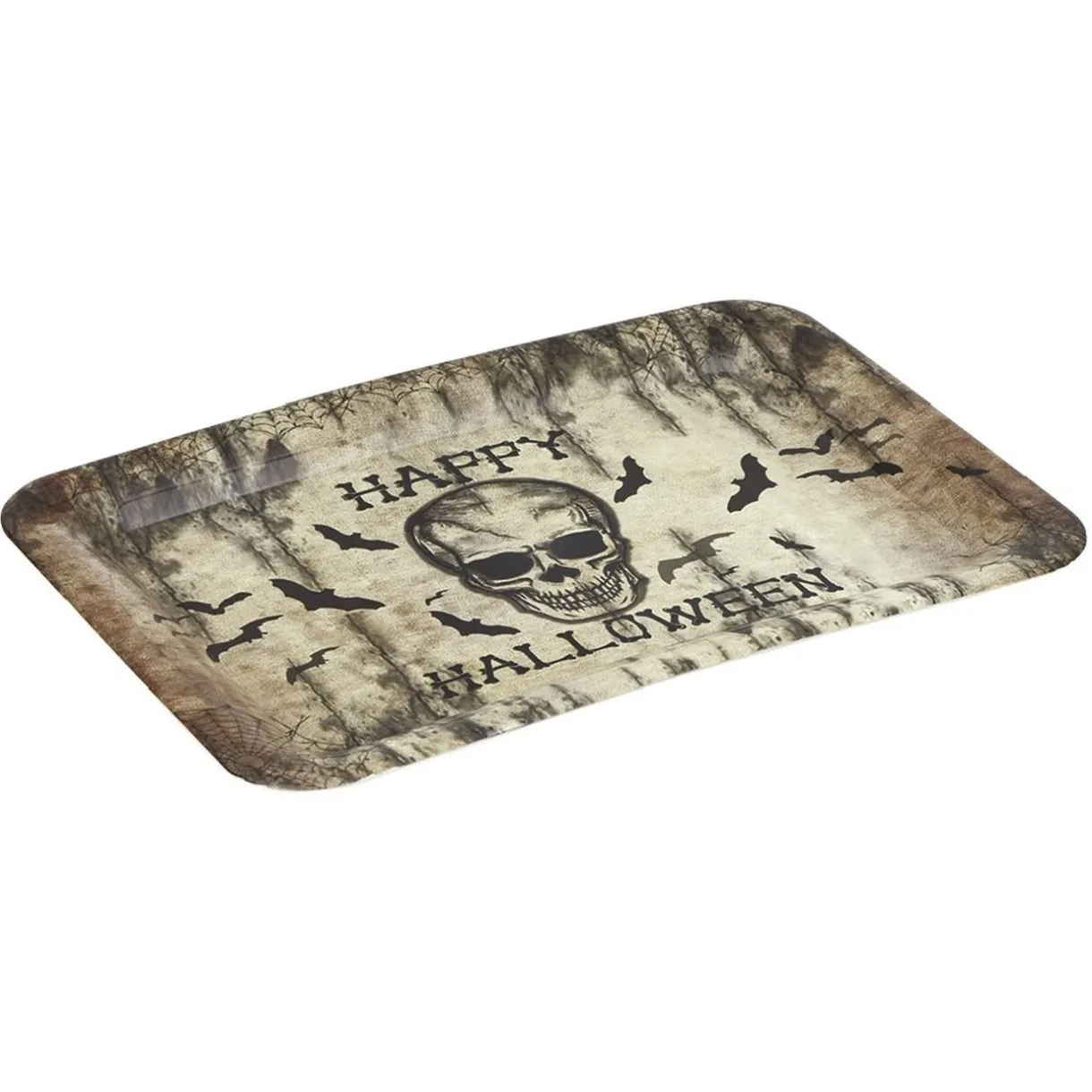 Sale Gifi Plateau Happy Halloween tête de mort et toiles d'araignées