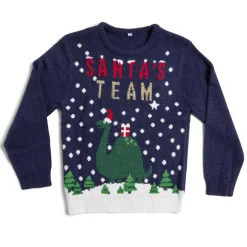 Gifi Pull de Noël enfant Santa's Team dinosaure bleu marine^ Déguisement Et Tenue De Noël