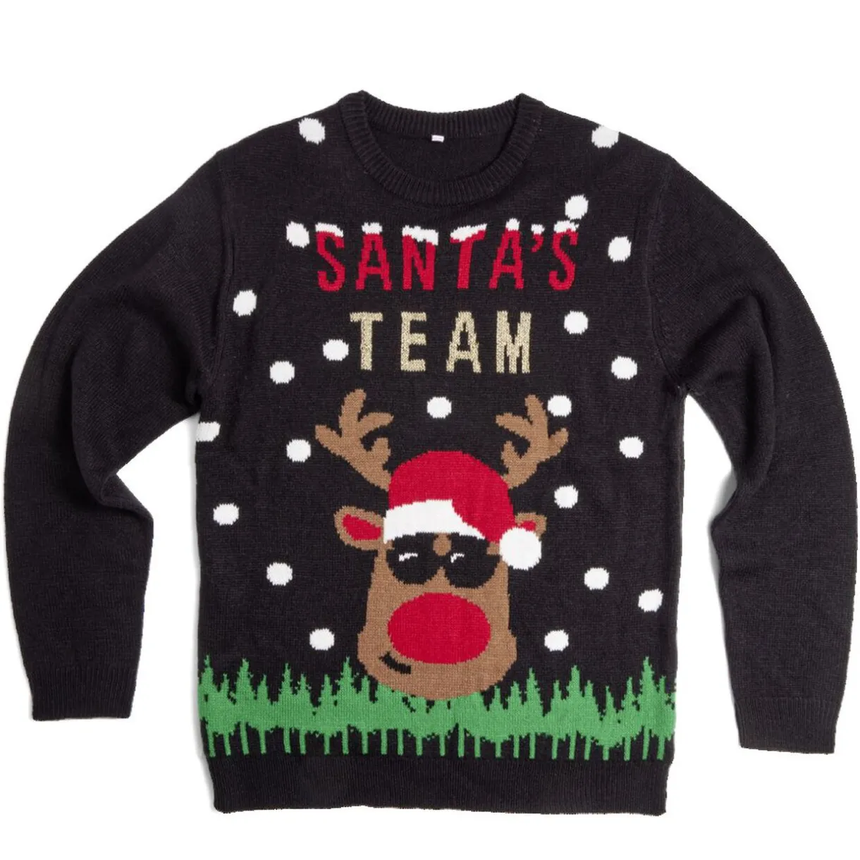 Gifi Pull de Noël inscription Santa's Team Renne noir S/M ou L/XL^ Déguisement Et Tenue De Noël