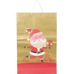 Gifi Sac cadeau naturel motif Père Noël vert rouge XL^ Loisirs Créatifs Et Emballage Cadeau