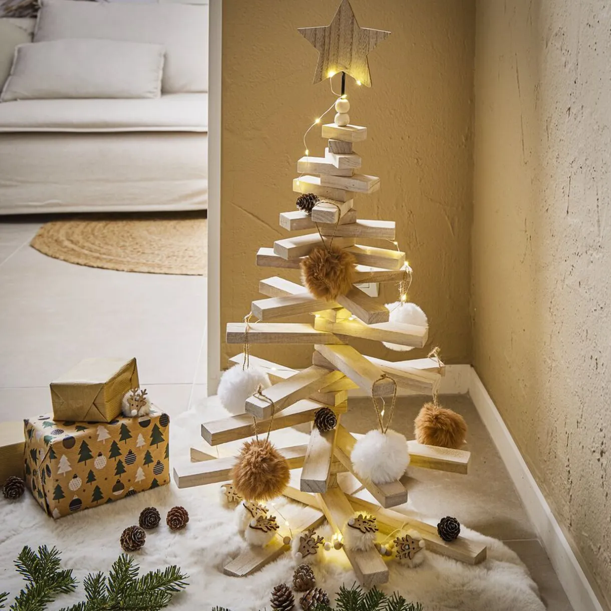 Online Gifi Sapin de Noël en bois amovible gris 48xH71cm