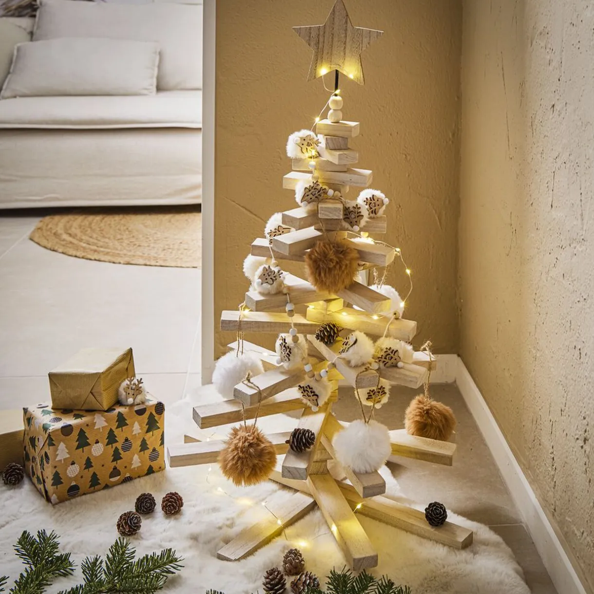 Online Gifi Sapin de Noël en bois amovible gris 48xH71cm