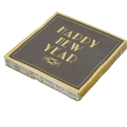 Sale Gifi Serviette en papier noir et or design Happy New Year