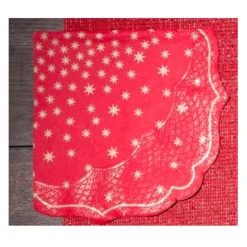 Sale Gifi Serviette forme baroque rouge étoiles doré x12