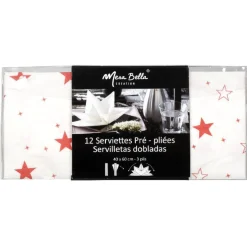 Best Gifi Serviette jetable pré pliée blanche étoiles rouges x12