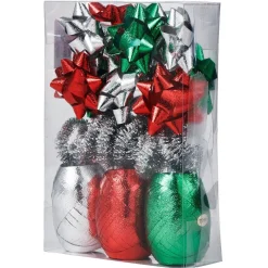 Gifi Set noeud et ruban pour cadeau rouge vert argenté^ Loisirs Créatifs Et Emballage Cadeau