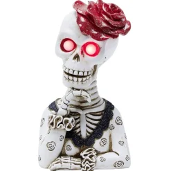 Outlet Gifi Squelette lady Halloween LED polyrésine noir et blanc avec rose rouge