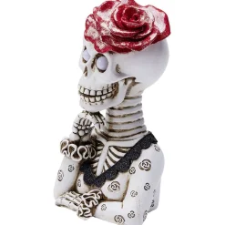 Outlet Gifi Squelette lady Halloween LED polyrésine noir et blanc avec rose rouge