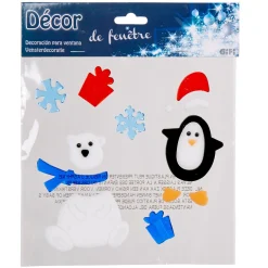 Gifi Sticker gel ours et pingouin Noël^ Décoration De Fenêtre